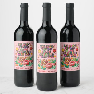Classroom Valentine's Day Donut Flower Personalize Wine Label