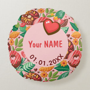 Classroom Valentine's Day Doughnut Flower Personal Round Cushion