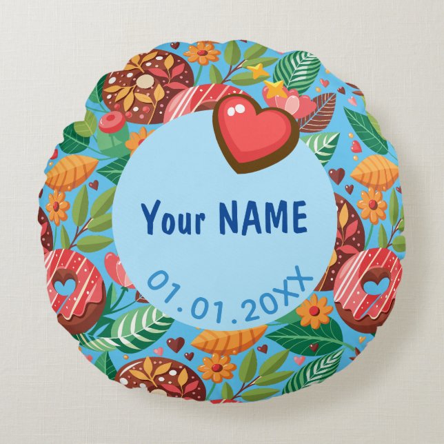 Classroom Valentine's Day Doughnut Flower Personal Round Cushion (Front)
