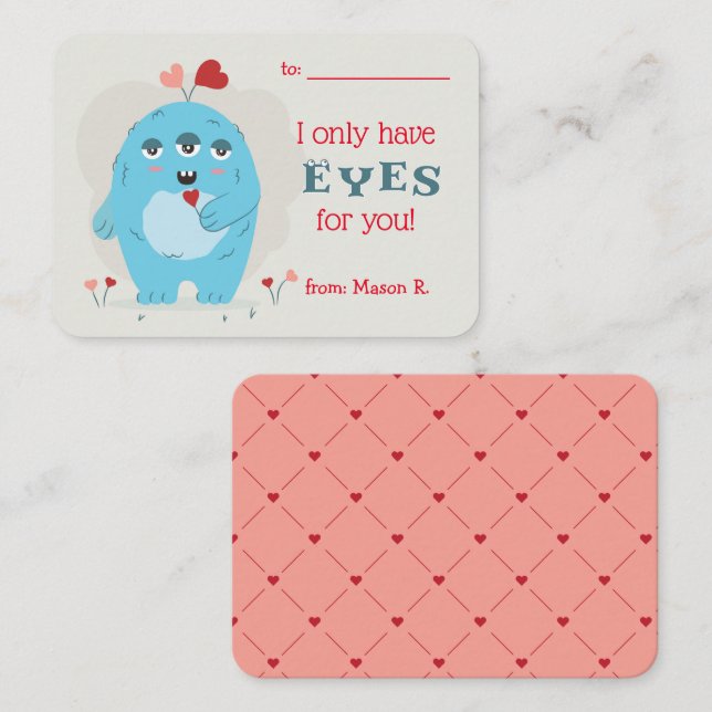 Classroom Valentine's Day For Boy Monster Card (Front/Back)