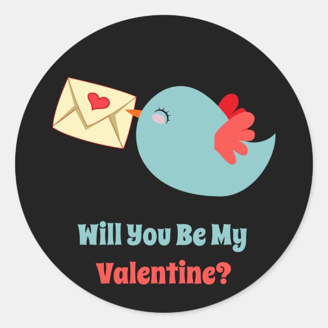 Classroom Valentine's Day Little Birdie Classic Round Sticker (Front)
