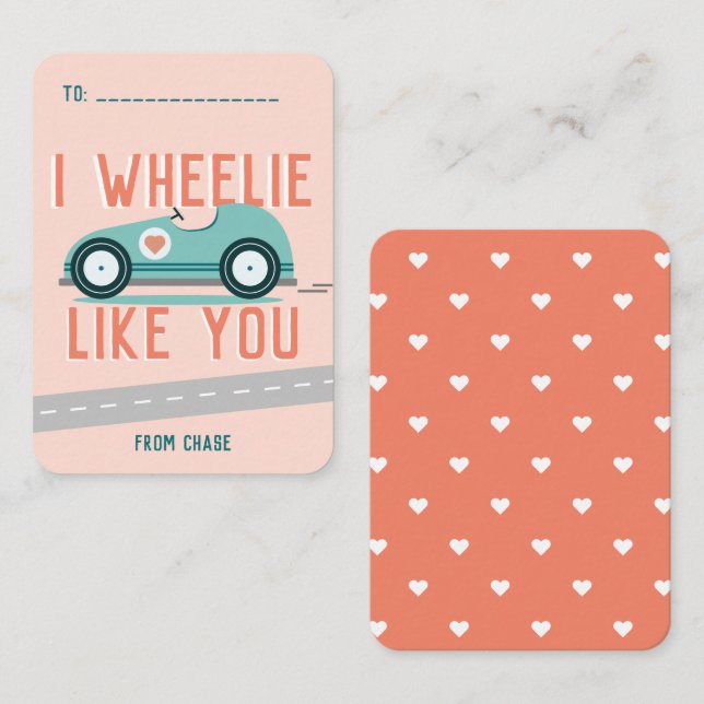 Classroom Valentine's Day Race Car Wheelie Card (Front/Back)