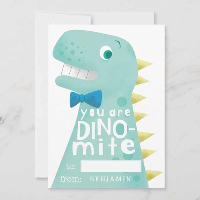 Classroom Valentines Dinosaur Dino-mite Holiday Card (Front)