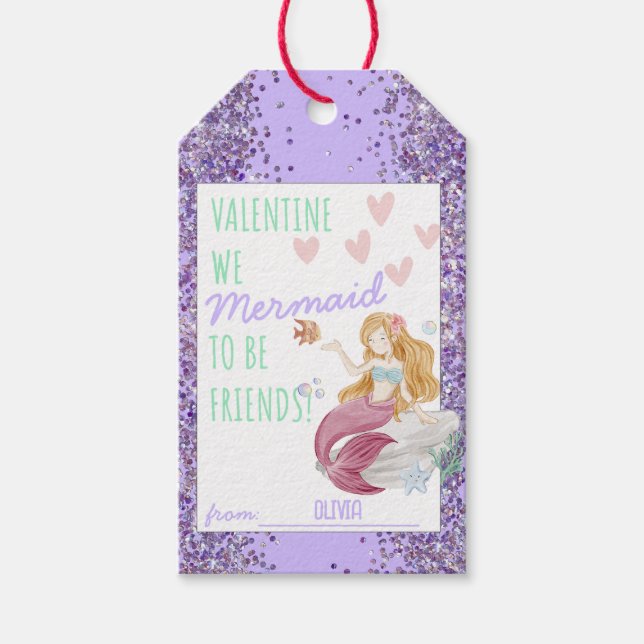 Classroom Valentine's Personalized MERMAID Gift Tags (Front)