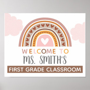 Classroom Welcome Door Sign in Muted Boho Rainbow