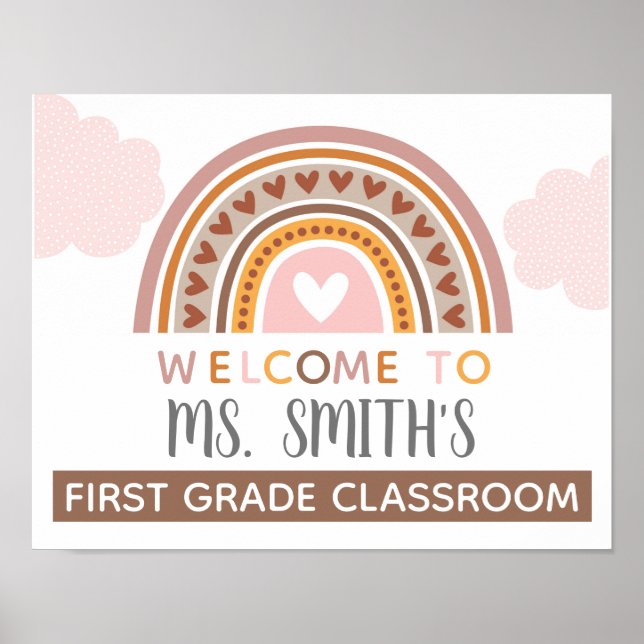 Classroom Welcome Door Sign in Muted Boho Rainbow (Front)