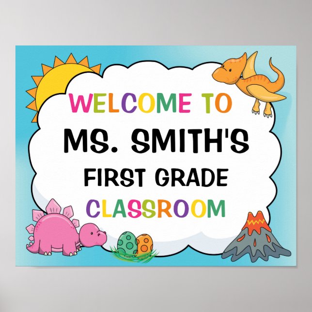 Classroom Welcome Sign in Dinosaurs Theme (Front)