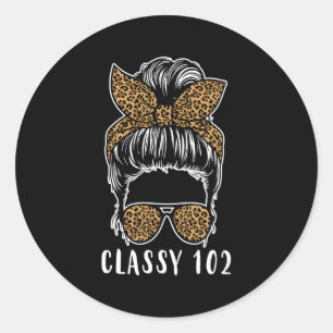Classy 102 Messy Bun Leopard Classic Round Sticker