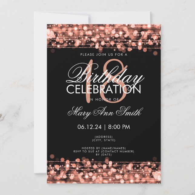 Classy 18th Birthday Party Sparkles Rose Gold Invitation (Front)