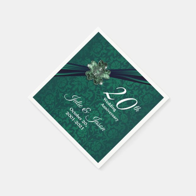 Classy 20th Emerald Wedding Anniversary Napkin (Corner)