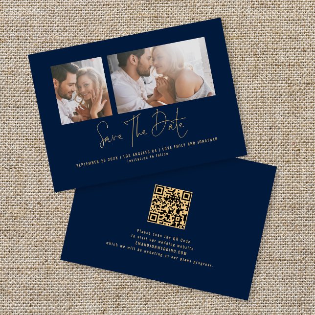 Classy 2 Photos Gold Navy Blue Wedding Save The Date (Creator Uploaded)