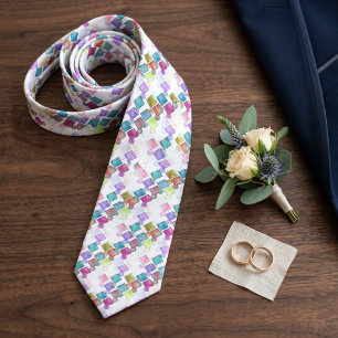 Classy Abstract Retro Squares Polka Dots Pattern Tie