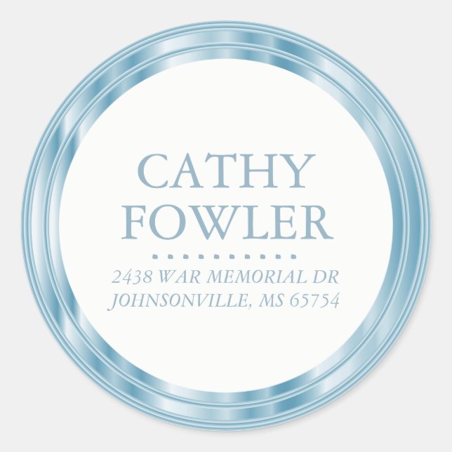 Classy Address Blue and White - Customise Classic Round Sticker (Front)