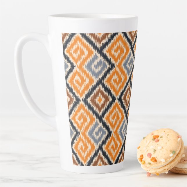 Classy African ikat pattern Orange and blue Latte Mug (In Situ)