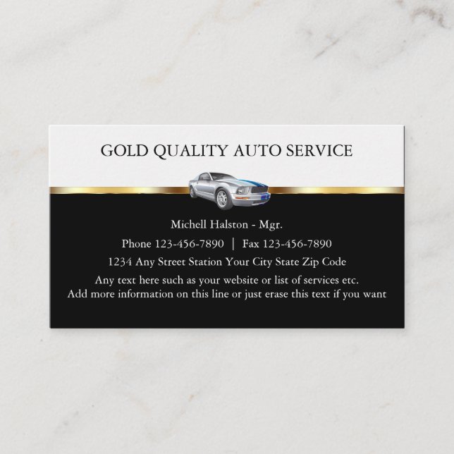 Classy And Cool Automotive Business Cards (Front)