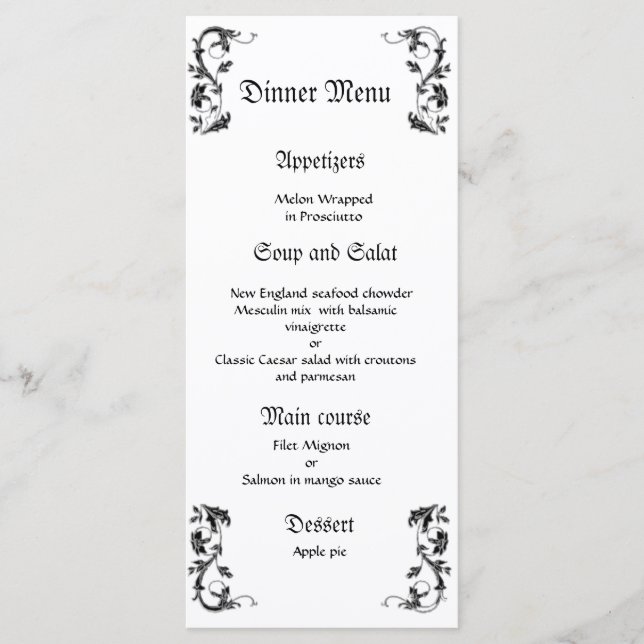 Classy and eleganet wedding dinner menu (Front)