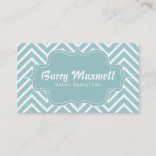 Classy and Elegant, blue and white chevron pattern Business Card