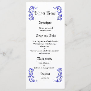 Classy and elegant blue wedding dinner menu