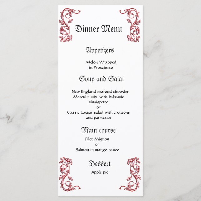 Classy and elegant red black wedding dinner menu (Front)