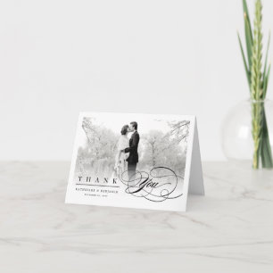 Classy And Elegant Script Photo Wedding Thank You Note Card