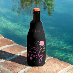 Classy and Trashy Pink Rose Personalised Bottle Cooler