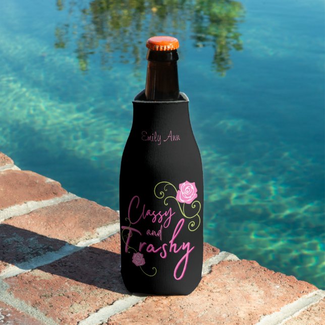 Classy and Trashy Pink Rose Personalised Bottle Cooler (In Situ Pool)