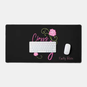Classy and Trashy Pink Rose Personalised Desk Mat