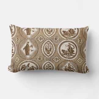 Classy Antique Medallion Brown Toile Lumbar Cushion