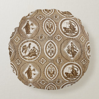 Classy Antique Medallion Brown Toile Round Cushion