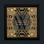 Classy Art Deco Black Gold Wedding Anniversary Box<br><div class="desc">Art Deco inspired design with Gatsby, roaring 20s, vintage flavour. With customisable text and monogram, combined with a very stylish glitter gold and black geometric design. Sleek and elegant custom Wedding, Anniversary or engagement present. Personalise with names, anniversary date and monogram or numbers - made into a wonderful wooden gift...</div>