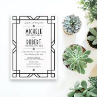 Classy Art Deco Modern Black Frame White Wedding
