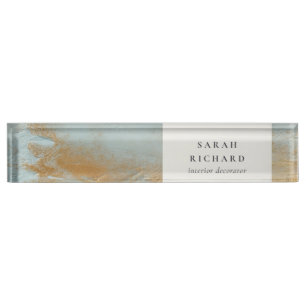 Classy Artistic Aqua Blue Gold Oil Paint Business Nameplate