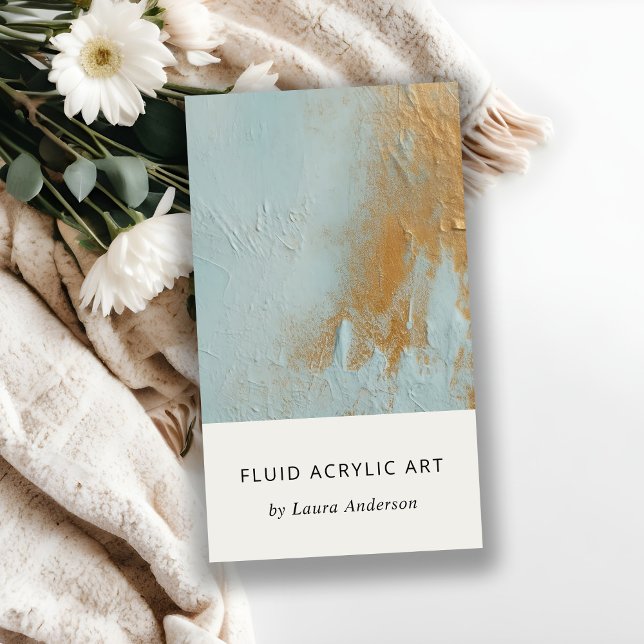 Classy Artistic Aqua Blue Gold Oil Paint Texture Business Card (Creator Uploaded)