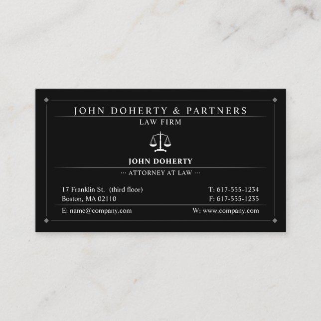 Classy Attorney at Law | Lawyer Black Business Card (Front)