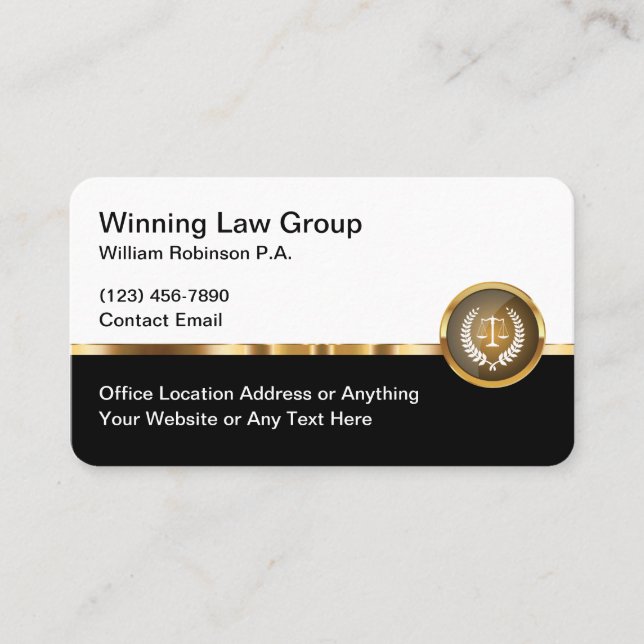 Classy Attorney Law Office Business Cards (Front)