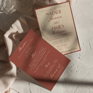 Classy Auburn Copper Old Money All In One Wedding Invitation