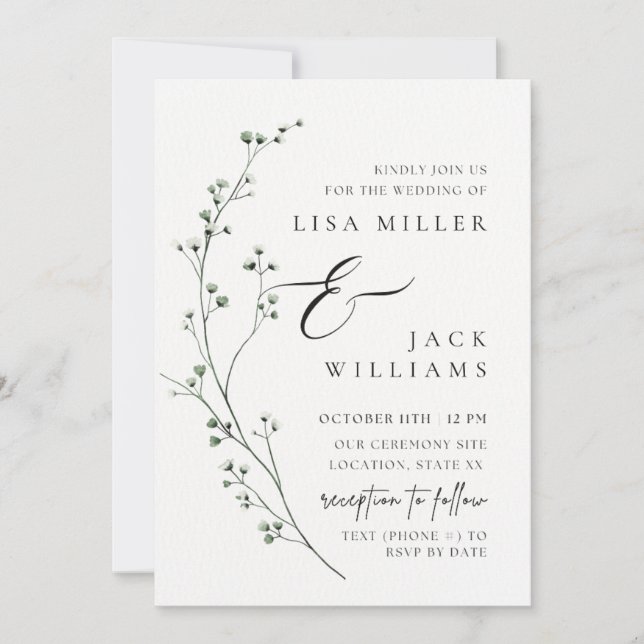 Classy Baby's Breath Invitation (Front)