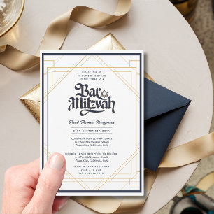 Classy BAR MITZVAH Quality Navy Gold Modern Invitation