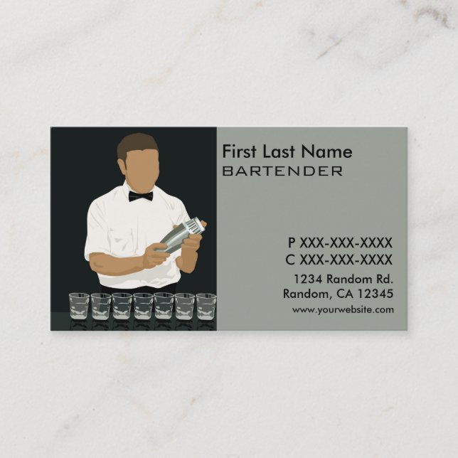 Classy bartender business cards (Front)