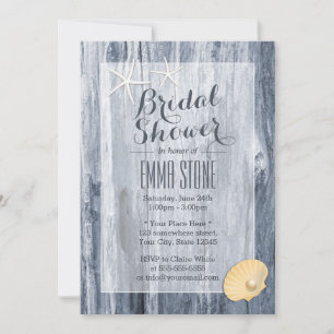 Classy Beach Theme Blue Driftwood Bridal Shower Invitation
