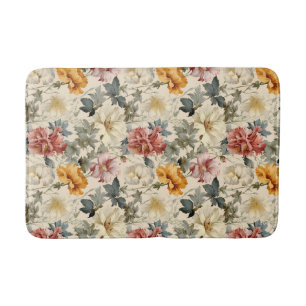 Classy beautiful Norwegian watercolor retro floral Bath Mat