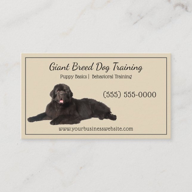 Classy Beige Black Giant Canine Dog Training Pet Business Card (Front)