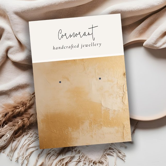 Classy Beige Gold Oil Paint Texture Earring Holder Business Card (Creator Uploaded)
