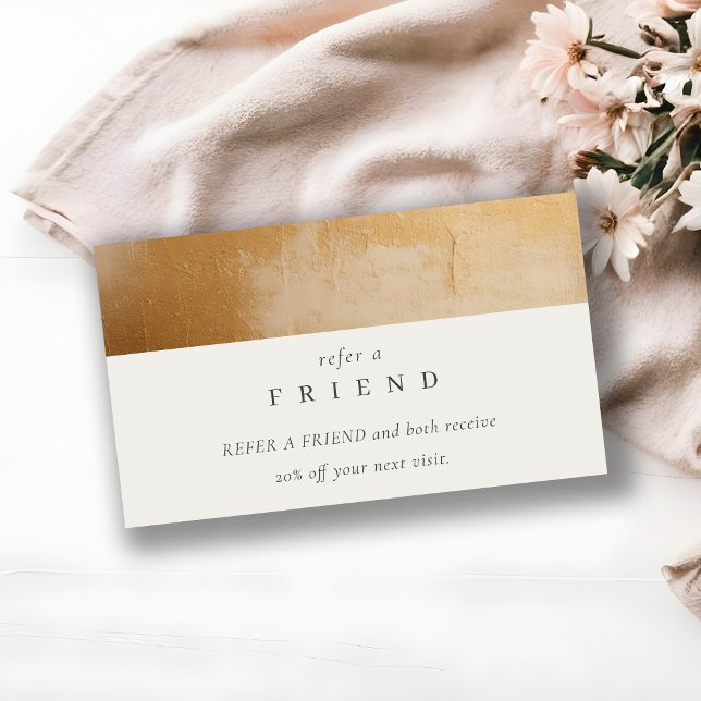 Classy Beige Gold Oil Paint Texture Refer a Friend Business Card (Creator Uploaded)