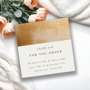 Classy Beige Gold Oil Paint Texture Thank You Square Business Card