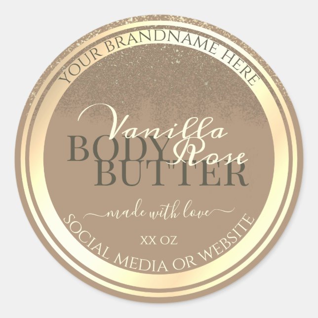 Classy Beige Product Packaging Labels Gold Frame (Front)