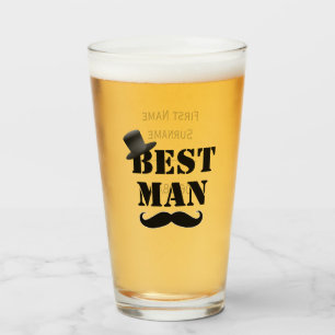 Classy Best Man Mustache Top Hat Custom Glass