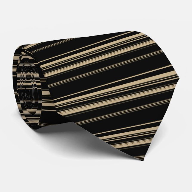 Classy Black and Beige Striped Pattern Tie (Rolled)