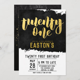 Classy Black and Gold   21st Birthday Party Invitation