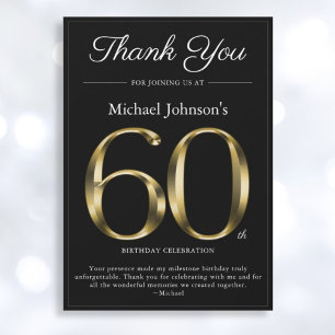 Classy Black and Gold 60th Birthday Thank You Card